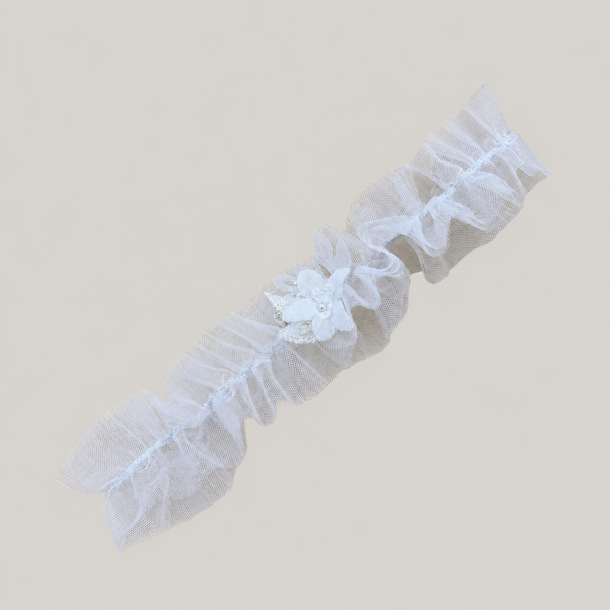 Floral Bridal Garter | White Tulle Wedding Garter for Bride