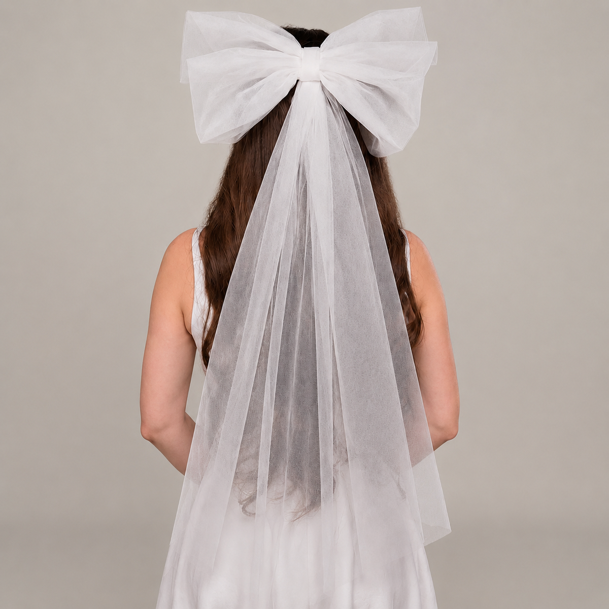 Wedding Bow Veil | Large Tulle Bow With Flowing Veil Tails
