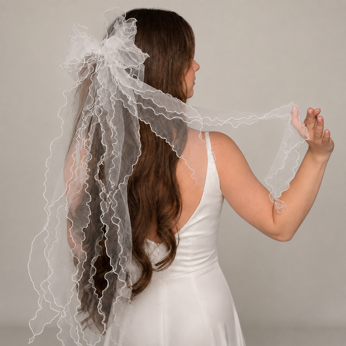 Embroidered Bow Veil | Bachelorette Party Accessory for Bride
