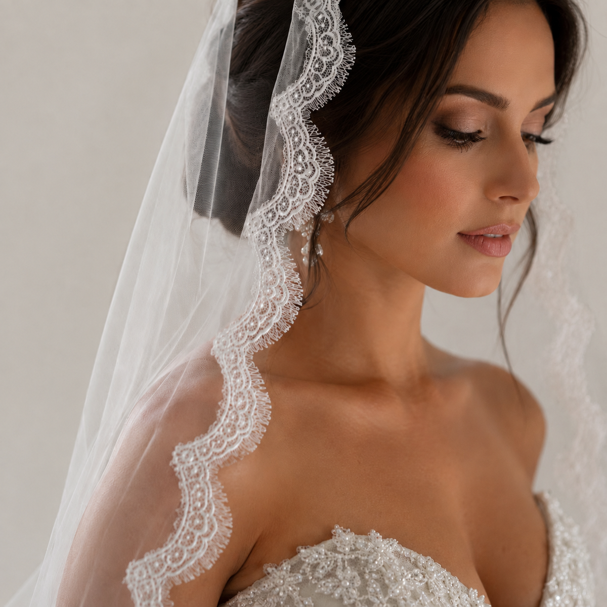 Spanish Cathedral Veil With Embroidered Lace Edge