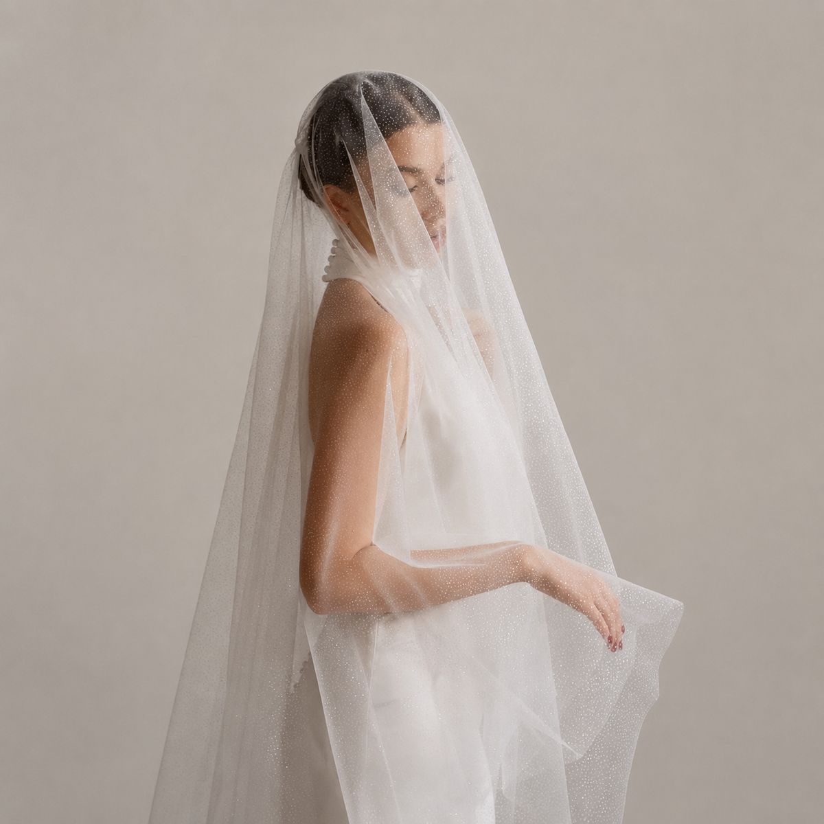 Long Glitter Wedding Veil | Two Tier Bridal Veil With Blusher