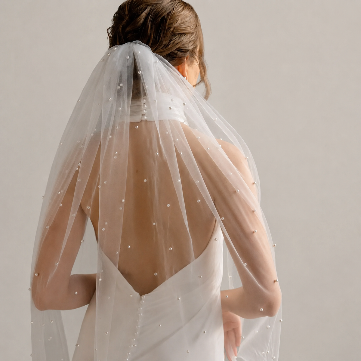 Pearl Wedding Veil With Comb | Ivory Cathedral Bridal Veil