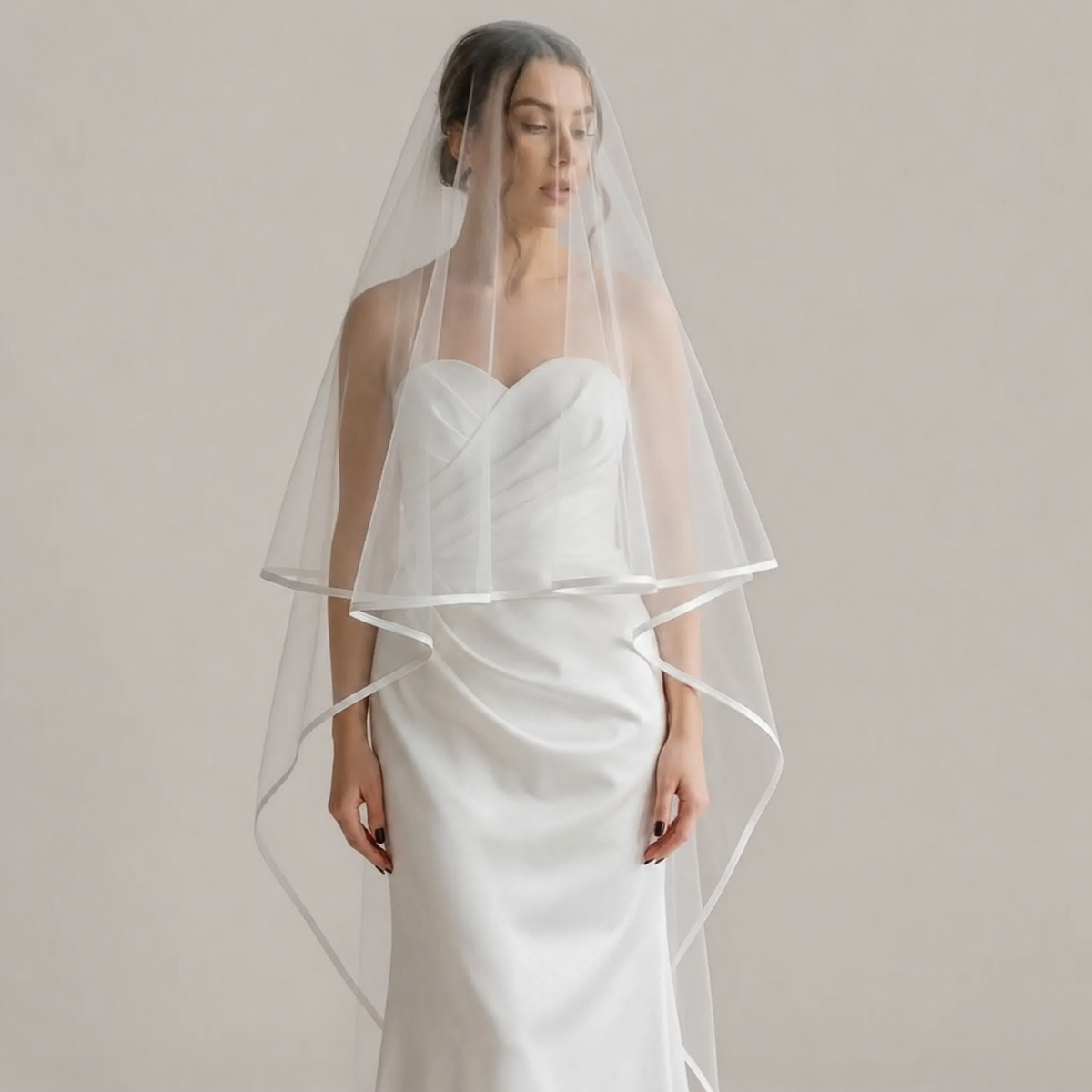 Two Tier Wedding Veil | Minimalist Satin Ribbon Edge Veil