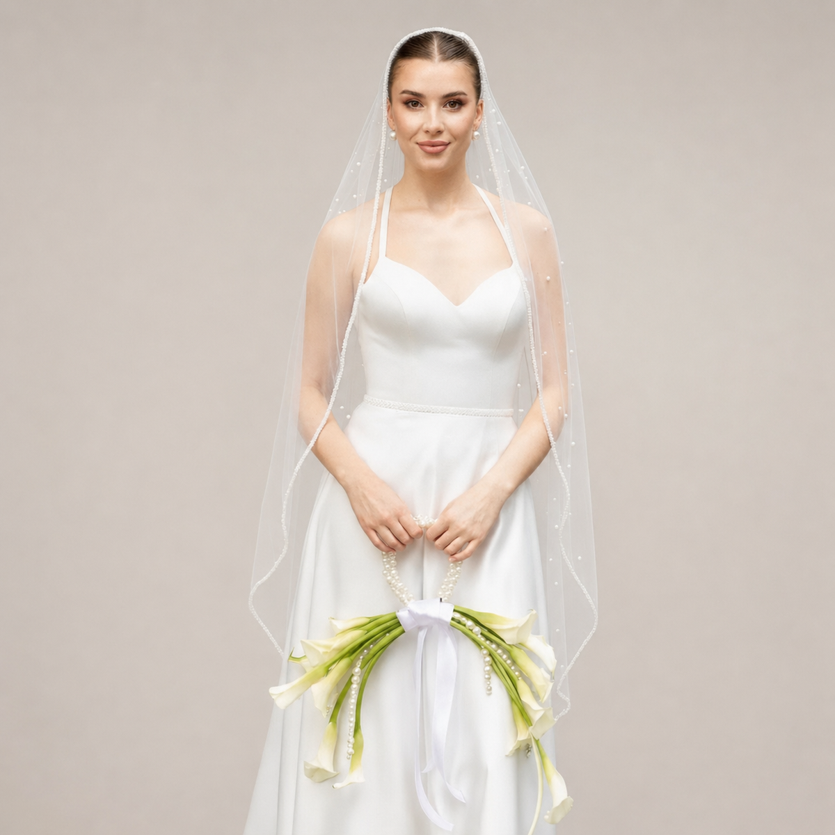 Pearl Mantilla Wedding Veil | Beaded Ivory Cathedral Veil