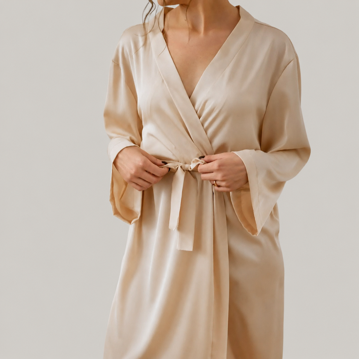 Satin Bridal Robe in Soft Champagne