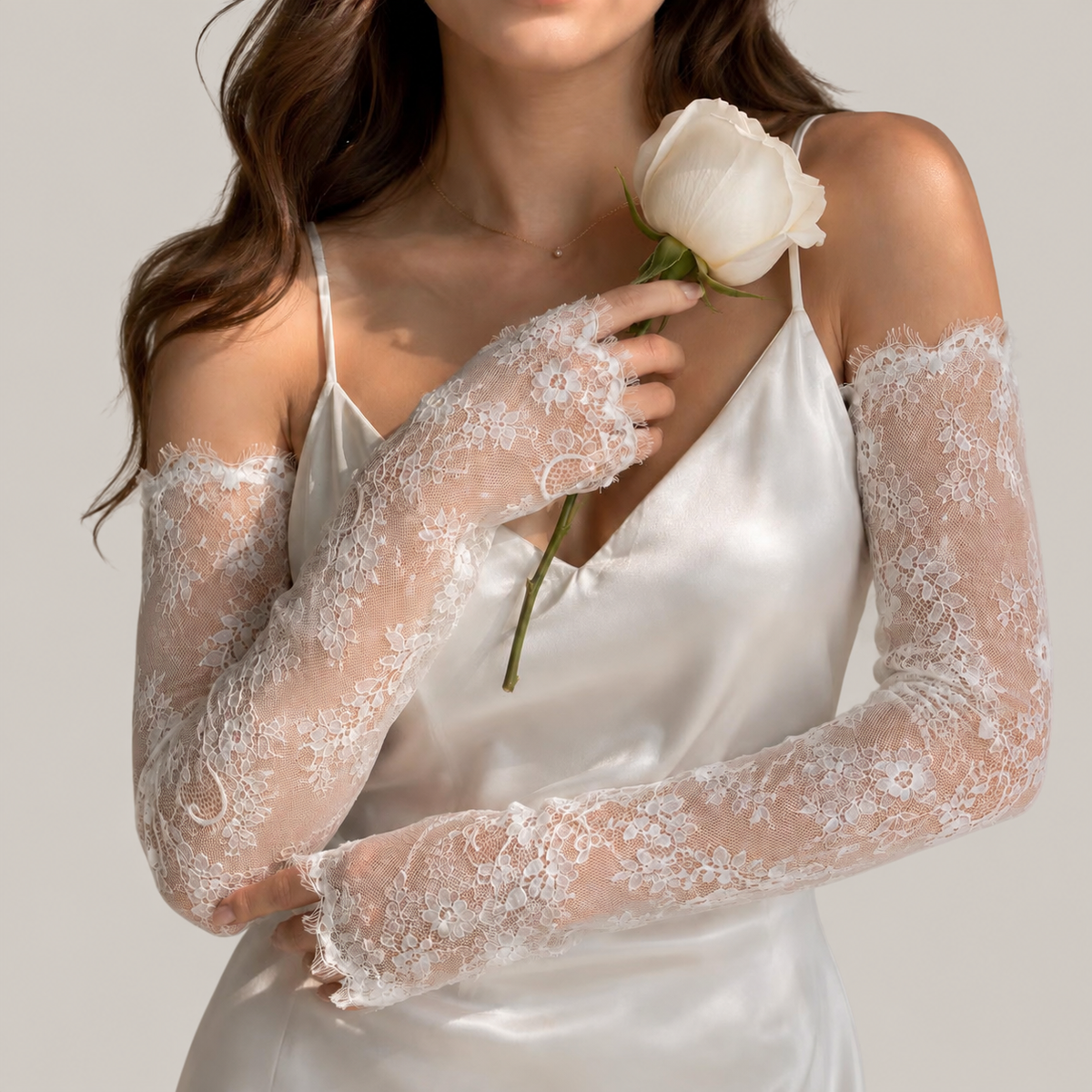 Detachable Ivory Lace Bridal Sleeves| Floral Fingerless Wedding Gloves